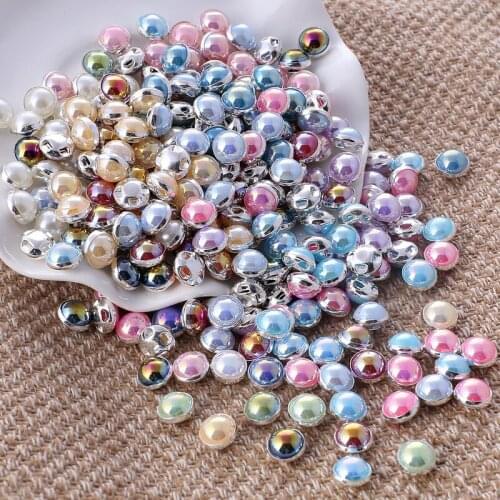 20pcs 8mm Ab Colorful Imitation Pearls Craft Half Round Flatback Sewing Beads Clothes Buttons Diy Decoration Supplies