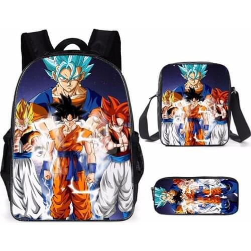 Fashion children Kids School Bags sets Cute Cartoon Anime GOKU 3pcs Set Student Backpack Teenagers Boys bag Mochila Rucksack