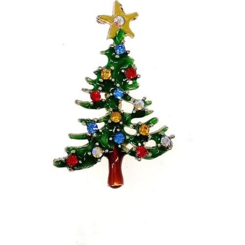50pcs/lot rhinestone enamel Christmas tree Brooch Pin Rhinestone Christmas Gift Brooches