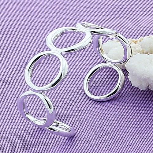 925 Sterling Silver Round Circle Bangle Bracelet For Woman Wedding Engagement Fashion Charm Party Jewelry Gift