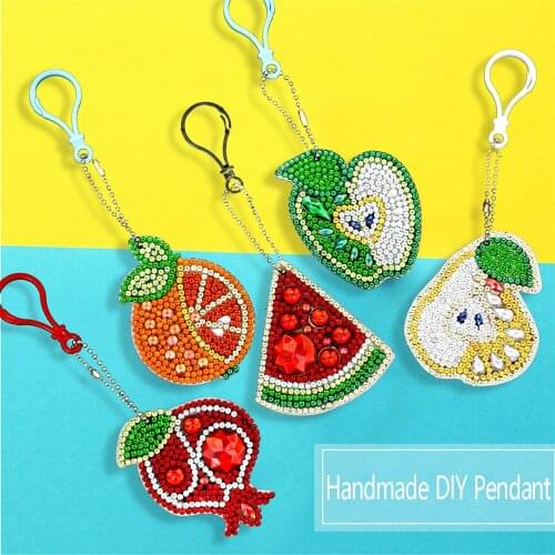 HUACAN Diamond Painting Keyring Fruit 5D Diy Diamond Embroidery Keychain Mosaic Bag Decorations Handmade Gift