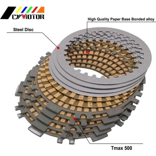 Motocycle Engine Clutch Plates Friction Steel Disc Plates Kit For Yamaha TMAX 500 T-Max500 2003-2007 2008 2009 2010 2011