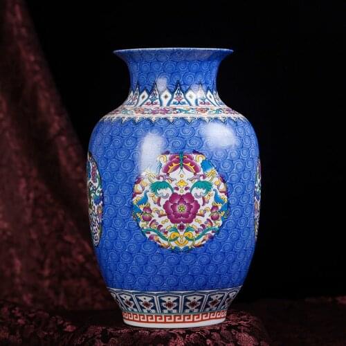 Chinese Antique Blue Cermaic Flower Vase Home Decor Palace Enamel Porcelain Vase For New Years Gift
