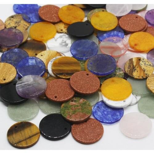 20mm Natural Mineral Gems Round Disc Disk Coin Charms Amethyst Pink Crystal DIY Necklace Pendant Earrings Dangle Jewelry Finding
