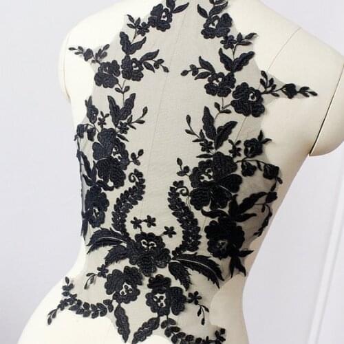 5 pieces French Lace Fabric Black Ivory White Embroidered Bodice Lace Applique High-end Wedding Dress Accessories Handmade DIY