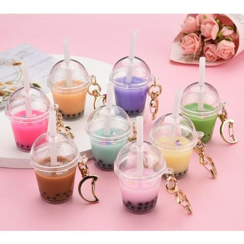 Cute Kawaii Milk tea Shaped Keychain Keyring Ornaments for Women Couple Pendants Charm Key Chains Party Favors Gifts