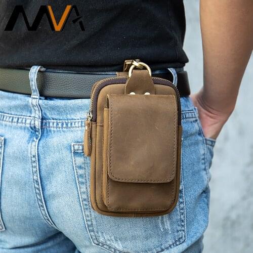 MVA Mens Waist Bags Chest Vintage Genuine Leather Mens Belt Bag Small Hip Bag Men Watherproof Phone Purse Fanny Man Brand 7440