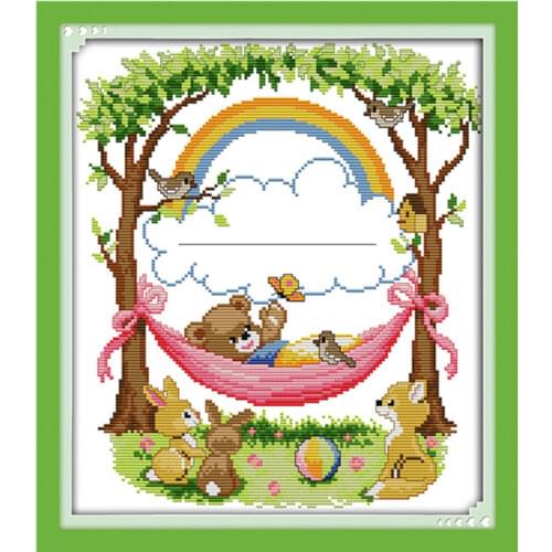 The bear plays on the swing cross stitch kit cartoon 14ct 11ct print canvas stitching embroidery DIY handmade needlework plus