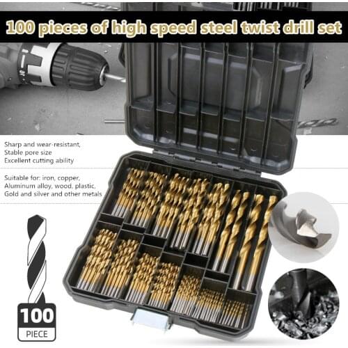 Hot sale 100 pieces of high speed steel drill bit set tool high quality 1-10mm power tool for metal wood aluminum drill bit