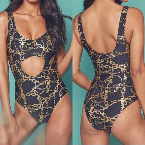 Womens sweaters large European and American sexy solid one-piece swimsuit large size