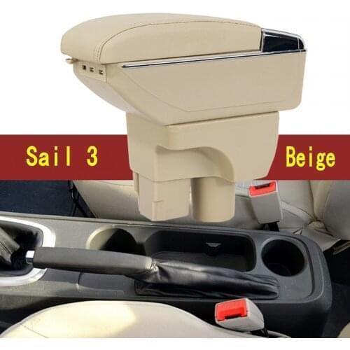 For Chevrolet Sail 3 armrest box central Store content box with cup holder ashtray USB Sail 3 armrests box