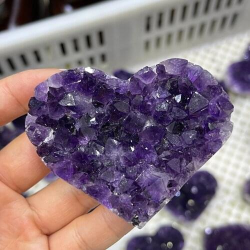 Natural Uruguay Amethyst Quartz Crystal heart Cluster Specimen Healing