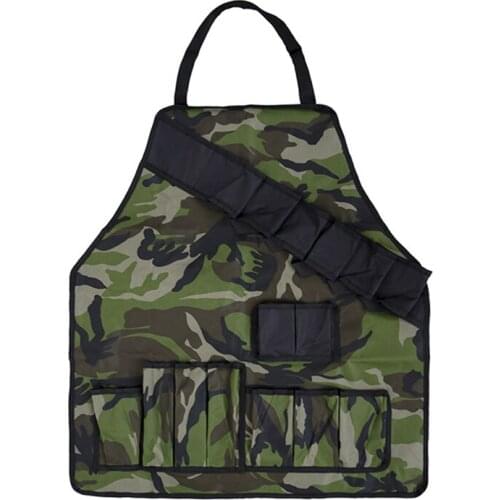 Waxed Canvas Utility work Apron with 16 tool Pockets garden barbecue Apron camouflage Adjustable Size, Fits Men & Women