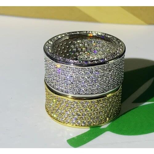 Size 5-10 Sparkling Luxury Jewelry 10KT White Gold Fill Pave White 5A CZ Women Wedding Circle Band Ring Gift