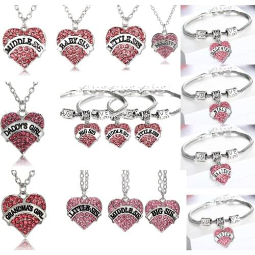 Pink Rhinestone Heart Women Necklace Pendant Jewelry Grandma Mom Sister Best Friends Gifts Presents Mothers Fathers Gift Keyring