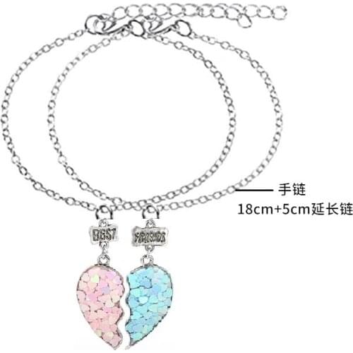 A Girl' New 2PCS/Set Sequin Stitching Heart Broken Best Friends Necklace Pendant Chain BFF Friendship Jewelry Gifts For Kids