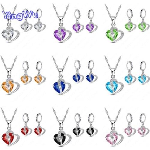 Luxury Women 925 Sterling Silver Cubic Zircon Necklace Pendant Earrings Sets Cartilage Piercing Jewelry Wedding Heart Design