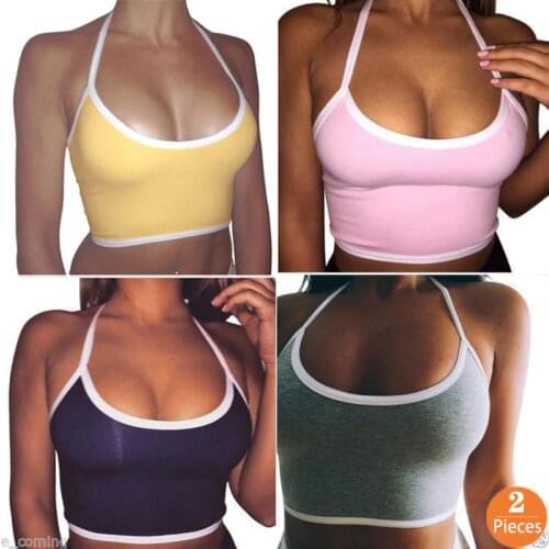 2 PCS/lot Vogue Crop Tops For Women Sexy Fitness Tight Bustier Strappy Skinny T-Shirt Girl Dance Cropped Tops Vest Tank Tops