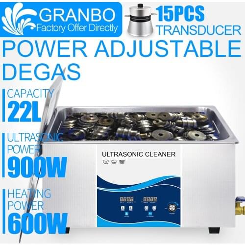 Granbo Ultrasonic Cleaner 22L 0-900W Power Adjustable With DEGAS Heating For 3D eyeglasses Auto Engine Parts gun bullets