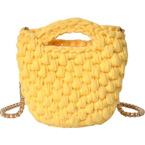 MiMini slant across Vintage Handmake manual Woven bag with bucket cloth thread Crochet coin purse messenger bag