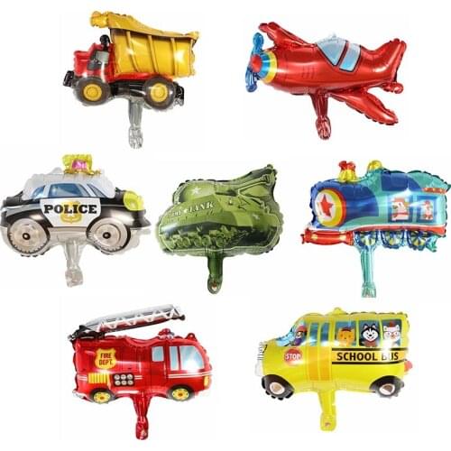 10pcs Mini Cartoon Car Foil Balloons Plane Tank Ambulance Fire Truck Train Balloon Birthday Party Decoration Globos Kids Toys