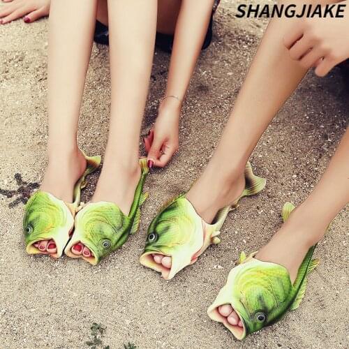 Funny Slippers Man Footwear Family Shoes Parent-child Sandals Plus Size 24-47 Summer Beach Shoes Boys Unisex Fish Slippers 2021