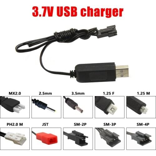 3.7V Battery USB Charger SM JST 2P MX2.0-2P 3.5 2.5 1.25 PH2.0For RC Helicopter Quadcopter Toys Car Model Truck Spare Parts