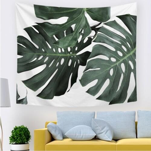 Green Leaf Tapestry Wall Hanging Nature Plant Leaves Wall Tapestry Art With White Backdrop For Bedroom Living Room Dorm Decor