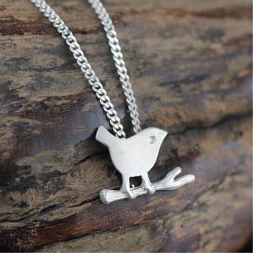 Mini Cute Bird Branch Simple 925 Sterling Silver Clavicle Chain Temperament Personality Trendy Female Necklace SNE228