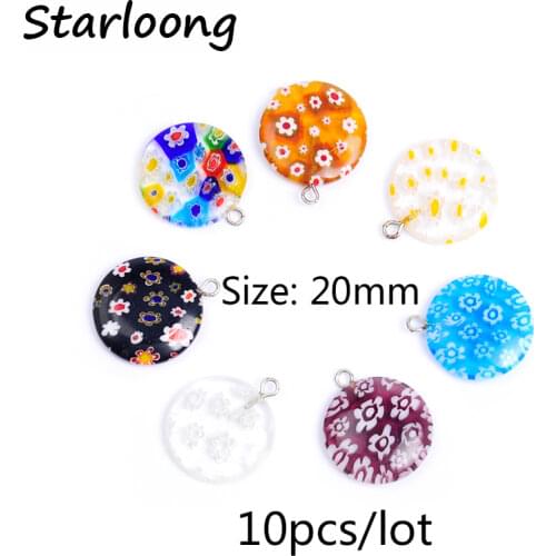 10pcs/lot 20mm many colors round saika flower lampwork glazed glass pendant little charm pendant for necklace DIY jewelry making