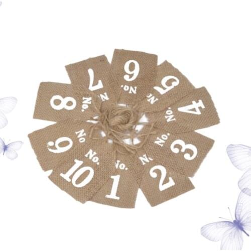 10pcs Number 1-10 Burlap Tag Wedding Table Numbers Signs Wedding Decor Wedding Hanging (Khaki)
