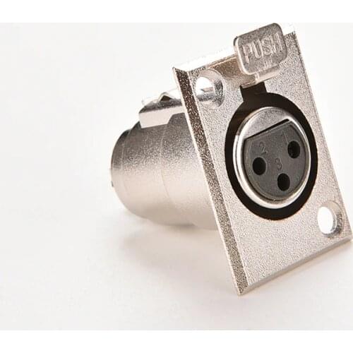 3Pins XLR Connector Female Jack Socket Panel Mounted Type Chassis Square Shape Metal Housing