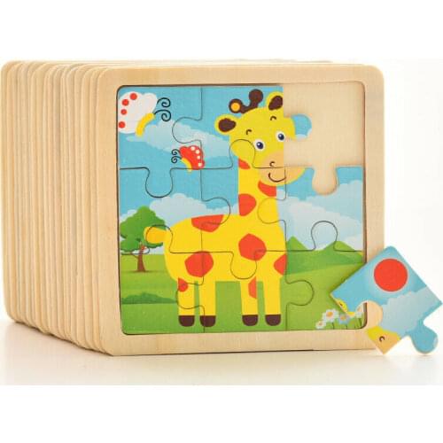 9pcs Wood Puzzle Baby Young Children Early Lessons Learned Intelligence Cartoon Animal Puzzle Wooden Toys