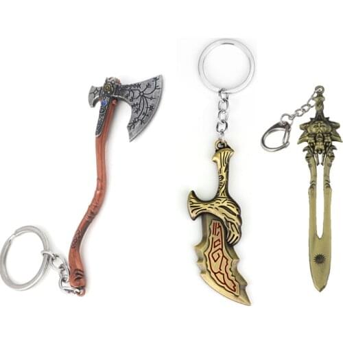 God of War 4 Kratos Ice Axe Guardian Shield Olympus Sword Keychain Weapon pendant Keyring Women Men Fans Jewelry free shipping