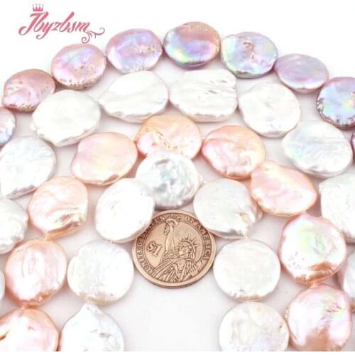 20-25mm Coin White Purple Pink Natural Pearl Freshwater Loose Bead For DIY Jewelry Making Necklace Bracelet 15"Free Shipping