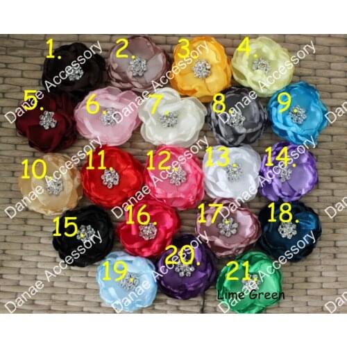 KIDS FLOWER Burned edges flower Romantic Satin Fabric Hair flower,ruffled flower with rhinestone in center,FLAT BACK1000PCS