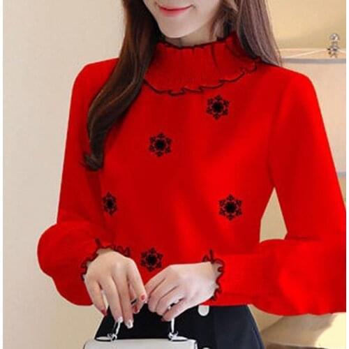 Elegant Blouses Shirt Tops Women Tops Chic Womens Blouses Snowflake Heart Pattern Long Sleeve Turtle Neck Pullover Blouse Tops