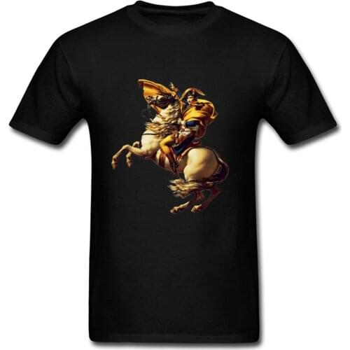 Napoleon Bonaparte Horse Painting Black T-shirt Men Classic Chic Short Sleeve Crew Neck Cotton Tops Cool Tee Shirt