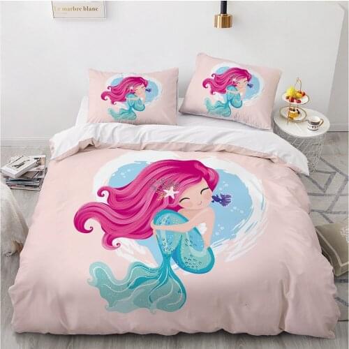 Classic 3D Bedding Set Duvet Cover Set Comforter King Queen Double Single Size Blue Mermaid Cartoon Design Custom Bedclothes