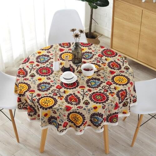 Bohemian National Wind Round Lace Tablecloth for Table Cotton Printed Hotel Decorative Table Cloth Home Decor Table Covers