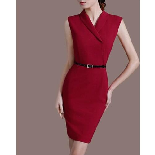 Summer Plus Size Solid Sleeveless Brief Knee-length Sashes Slim Dresses Lady Spring Notched Hedging Slim Dress summer dress 2021