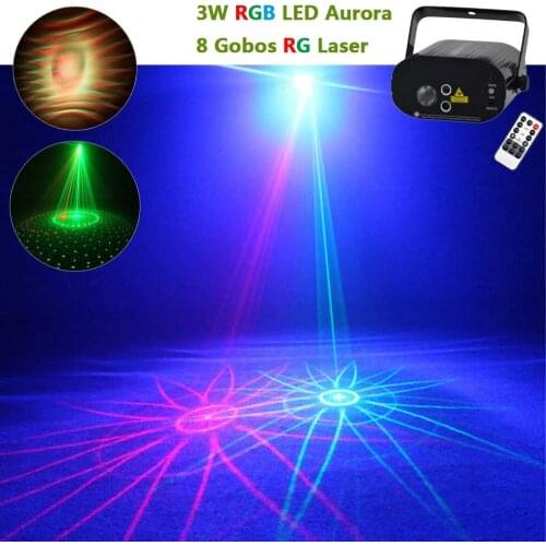 Mini 8RG Pattern Remote Laser Lighting Water Galaxy RGB LED Projector Lamp Family Party DJ Chrisma Show Club Stage Light Effect