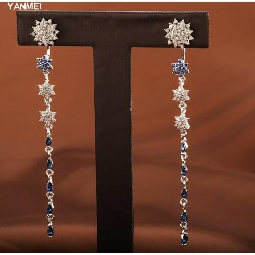 Fashion Flower Long Earrings Two-in-one First-class Su High-end Banquet Jewelry Exquisite Sparkling Bridal Earrings for Women