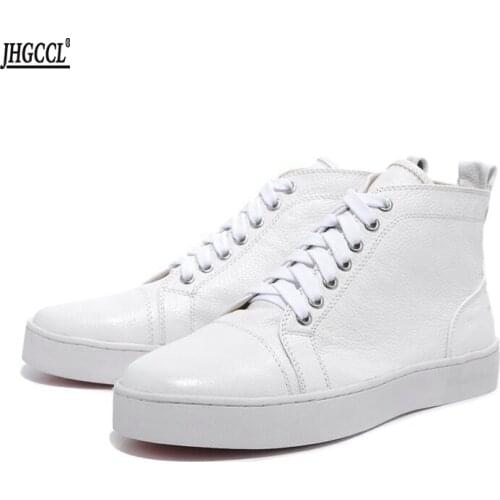 Men Spike Stud leather casual shoes rivets sneaker lace up flat high top men casual outdoor men shoes Zapatillas Hombre A25