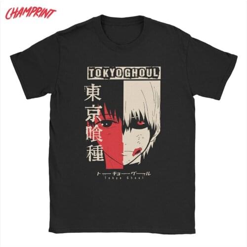 Mens Tokyo Ghoul Kaneki Ken Black Red T Shirts Anime Cotton Clothes Vintage Round Collar Tee Shirt Birthday Gift T-Shirts