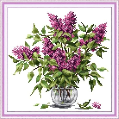 Purple Flower Counted and Stamped Cross Stitch Kit Aida 11CT 14CT Cross Stitch Kit DIY Embroidery Kit Home Decoration Needlework
