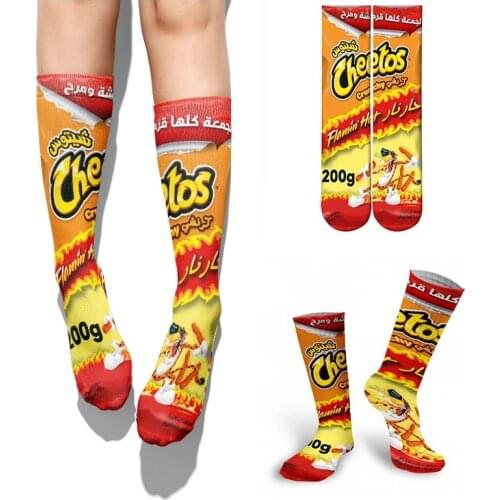 Funny 3D Printing Potato Chips Socks Female French Fries Packaging Design Unisex Socks Happy Harajuku Casual Fashion Long Socks
