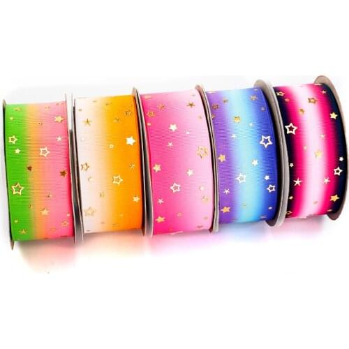 New Star Gold Foil Printed Japanese Anime Kimetsu No Yaiba background 38mm 50 Yards Grosgrain Ribbon