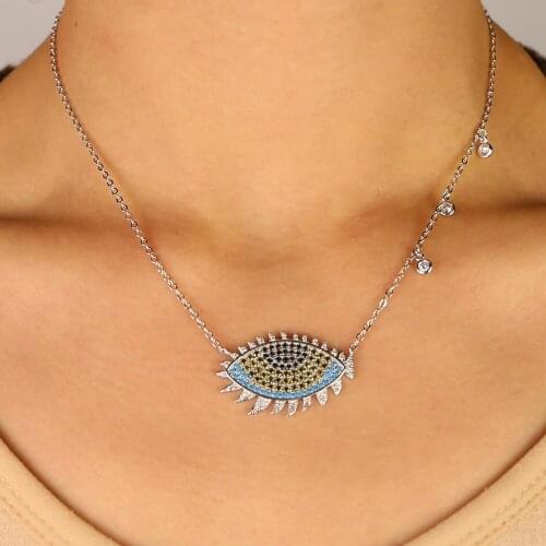 2020 New Arrived Gold Color Lucky Turkish Jewelry Evil Eye Eyelash Design Women Fashion Necklace Collar Chain