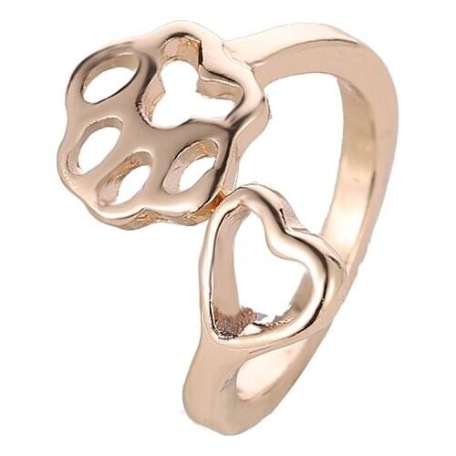 Originality Golden White Rose Gold Black Dogs Paw Hollow Heart Shape Alloy Adjustable Rings For Women Fashion Jewelry